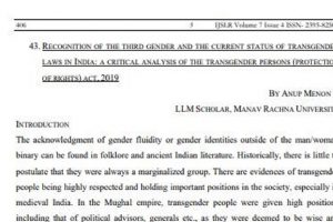 Article Published in International Journal of Socio-Legal Research